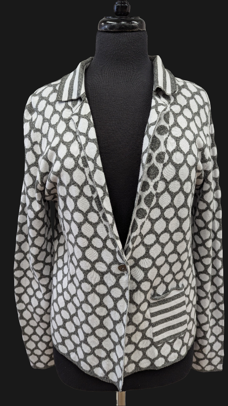 Sandwich Cardigan - Size XL - Grey and White