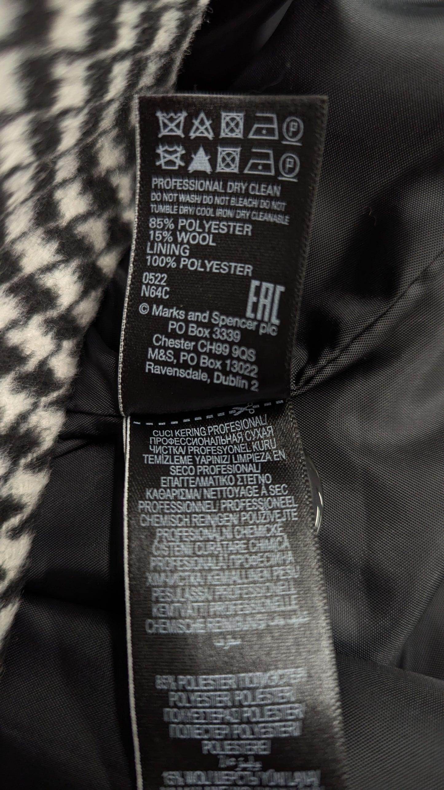 BNWT Marks and Spencer Coat - Size 10 - Black and White