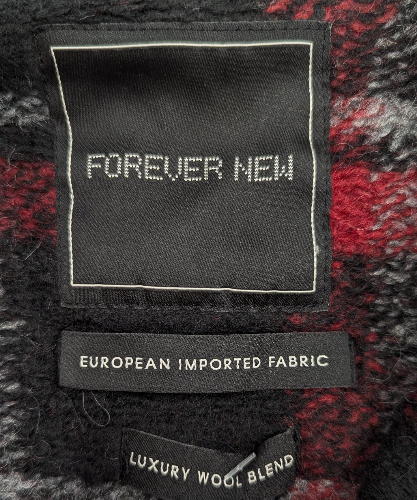 BNWT Forever New Wool Blend Coat - Size 8 - Black and Red