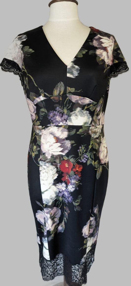 Marks and Spencer Collection - Dress - Black and Floral - Size 14