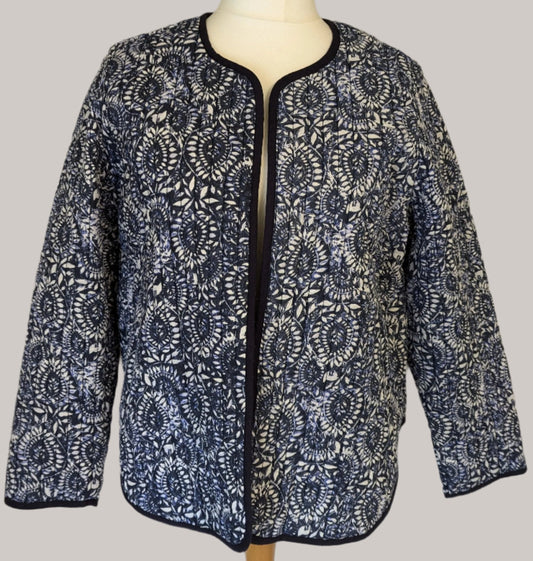 Fat Face Quilted Jacket - Size 18 - Blue and White